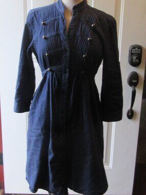 Bailey Blue Navy Chambray button down dress with military placard front size M